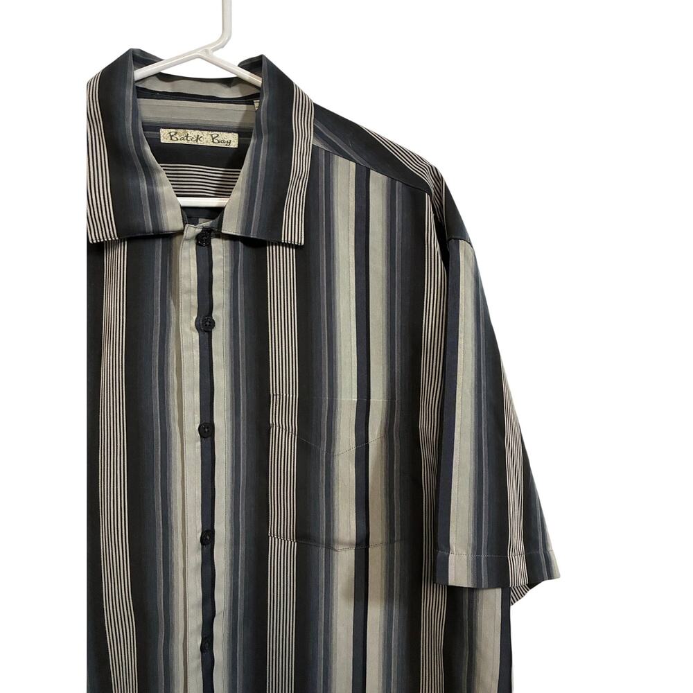 Batik Bay Striped Camp Shirt Mens Large Gray Blue Y2K Casual Button Up
